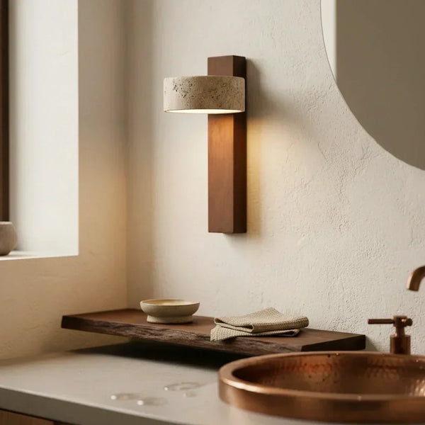wabi sabi natural travertine led wall sconce