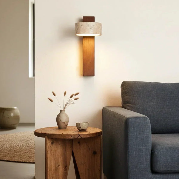 wabi sabi natural travertine led wall sconce