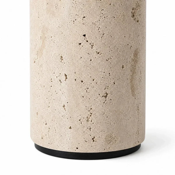 wabi sabi neutral travertine drum fabric table lamp