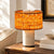 wabi sabi neutral travertine drum fabric table lamp