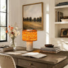 wabi sabi neutral travertine drum fabric table lamp