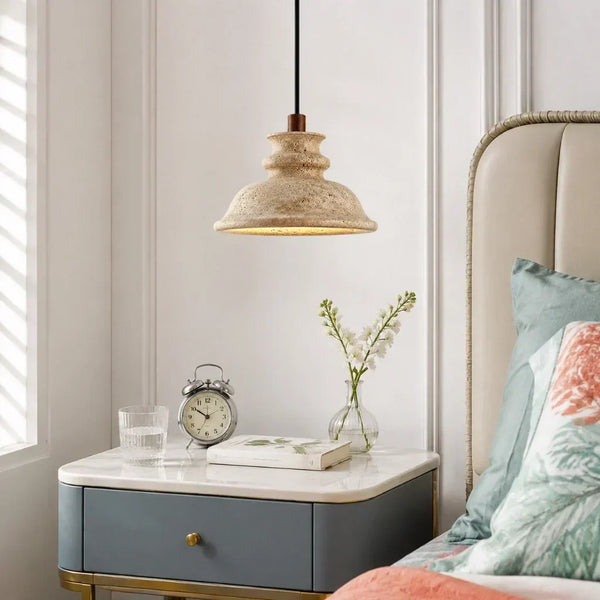 wabi sabi travertine bell pendant light