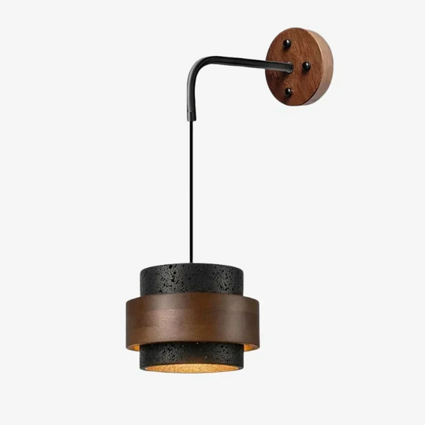 wabi sabi travertine cylinder wall sconce matte black