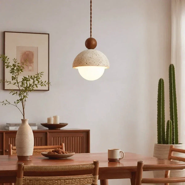 wabi sabi travertine dome pendant light