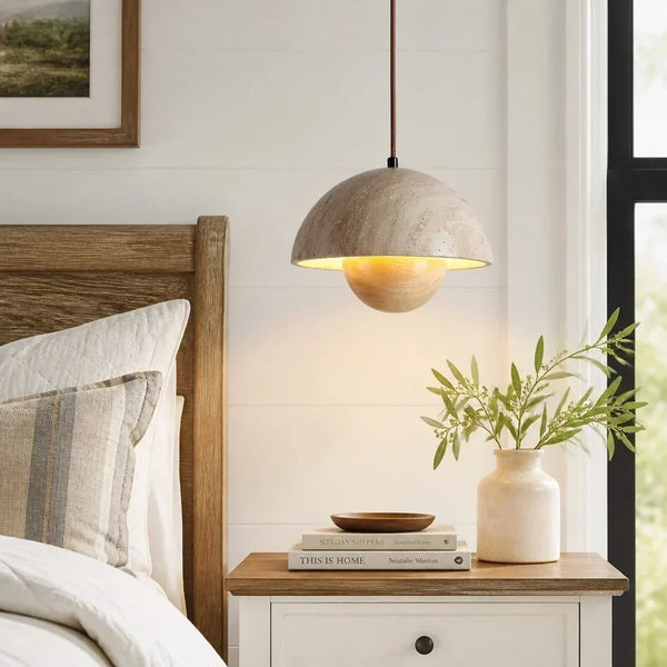 wabi sabi travertine half dome pendant light