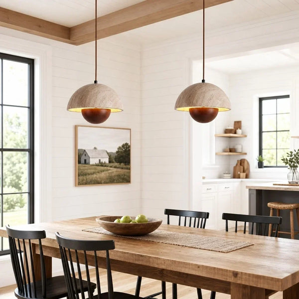 wabi sabi travertine half dome pendant light