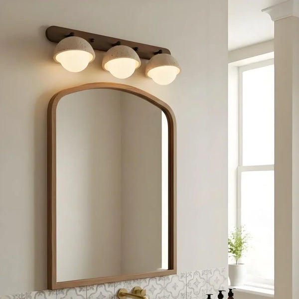 wabi sabi travertine walnut globe wall sconce