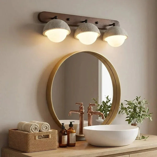 wabi sabi travertine walnut globe wall sconce