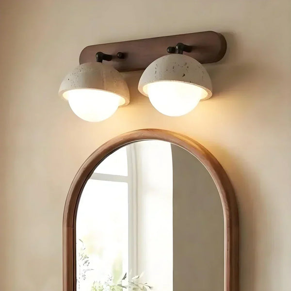 wabi sabi travertine walnut globe wall sconce