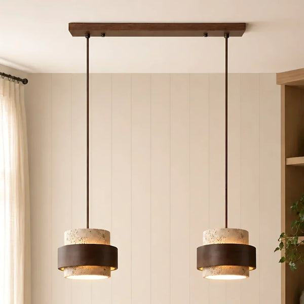 wabi sabi travertine wood cylindrical pendant light