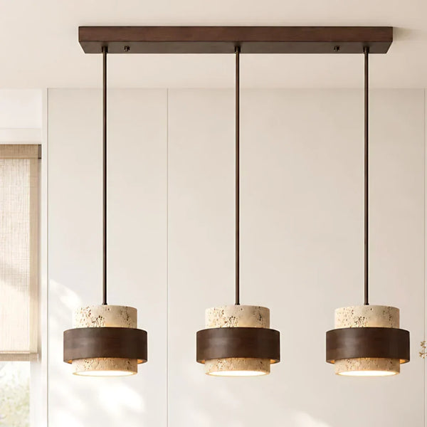 wabi sabi travertine wood cylindrical pendant light