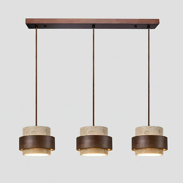wabi sabi travertine wood cylindrical pendant light