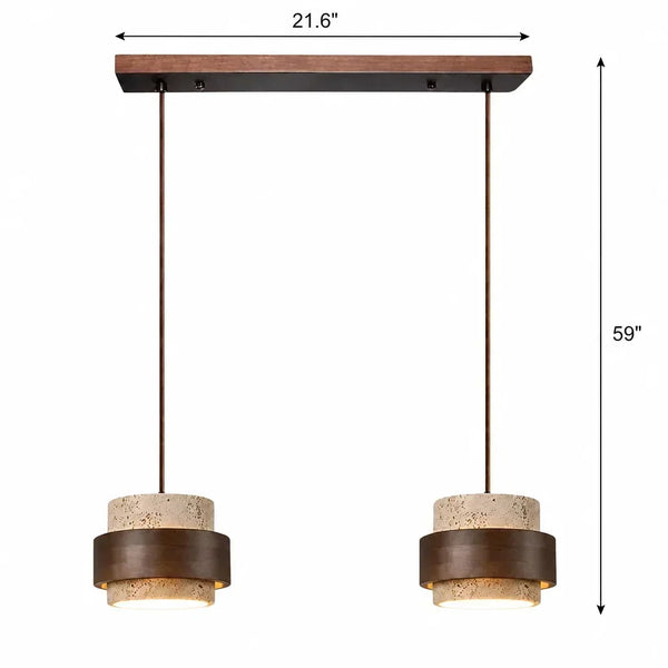 wabi sabi travertine wood cylindrical pendant light