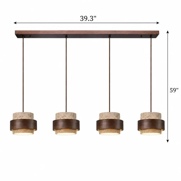 wabi sabi travertine wood cylindrical pendant light