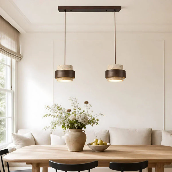 wabi sabi travertine wood cylindrical pendant light