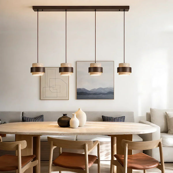 wabi sabi travertine wood cylindrical pendant light