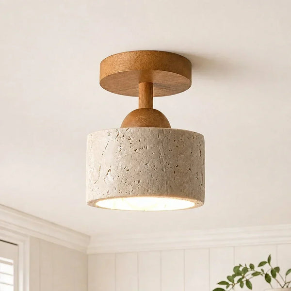 wabi sabi travertine wood dome flush mount ceiling light