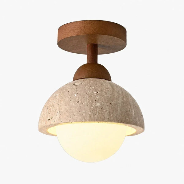 wabi sabi travertine wood dome flush mount ceiling light