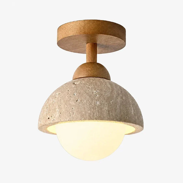 wabi sabi travertine wood dome flush mount ceiling light