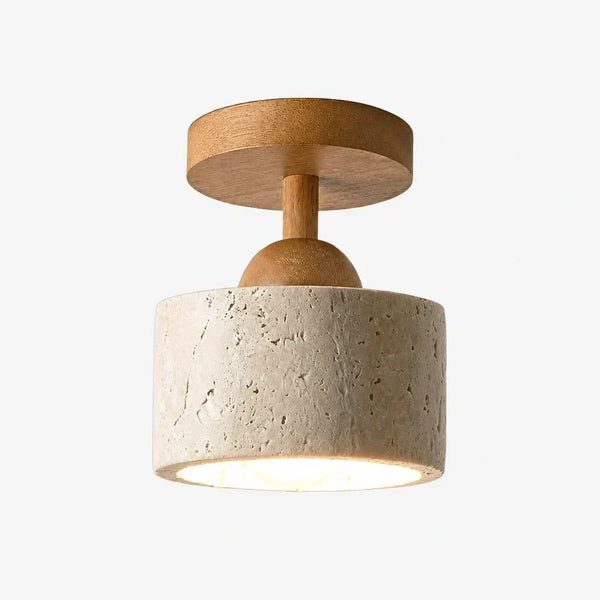 wabi sabi travertine wood dome flush mount ceiling light