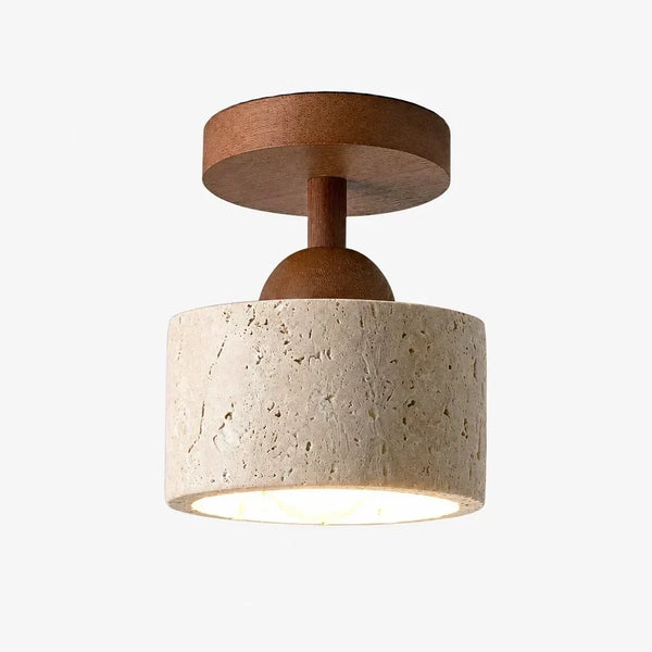 wabi sabi travertine wood dome flush mount ceiling light