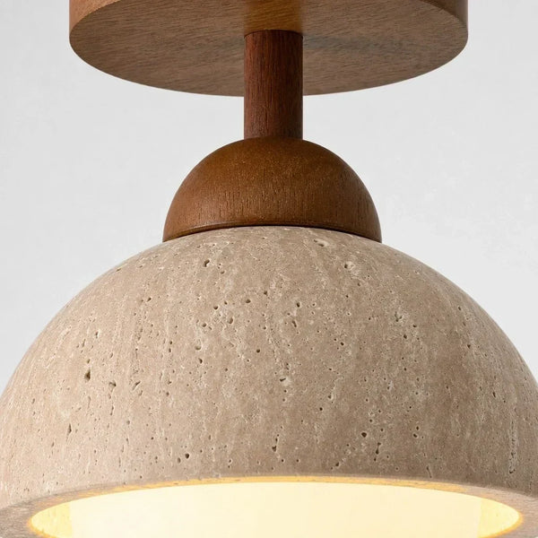 wabi sabi travertine wood dome flush mount ceiling light