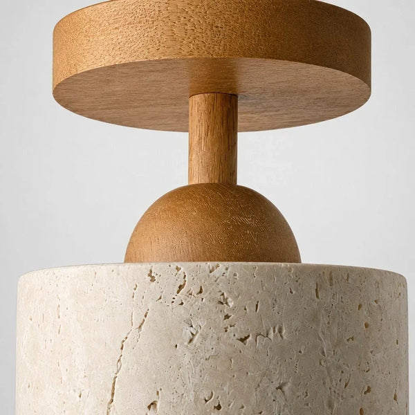 wabi sabi travertine wood dome flush mount ceiling light