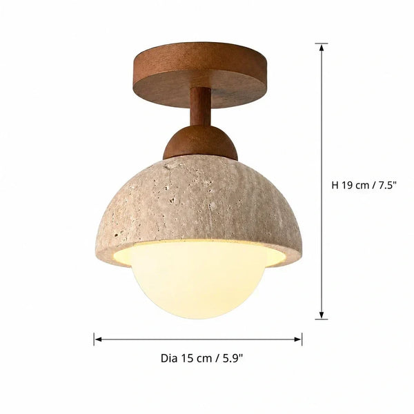 wabi sabi travertine wood dome flush mount ceiling light