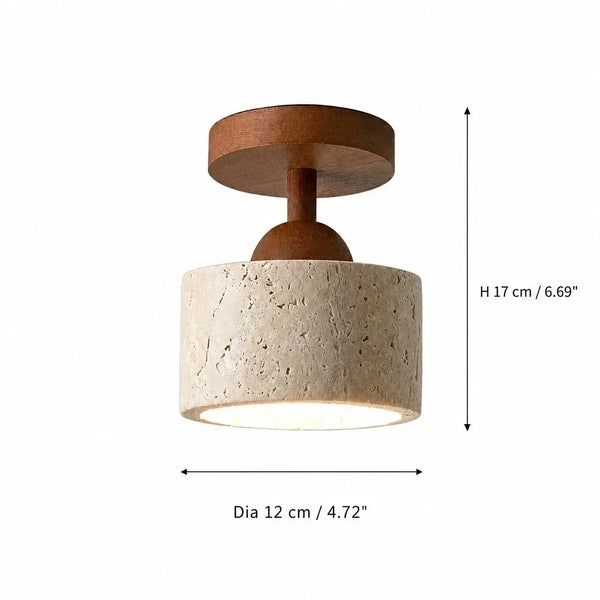 wabi sabi travertine wood dome flush mount ceiling light