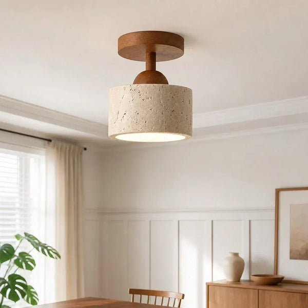 wabi sabi travertine wood dome flush mount ceiling light