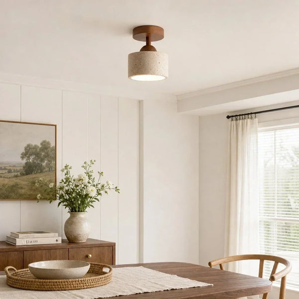 wabi sabi travertine wood dome flush mount ceiling light