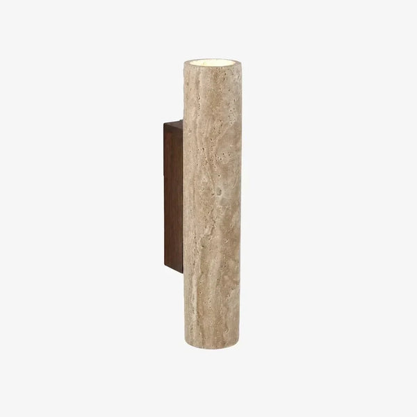 wabi sabi travertine wood tall column wall sconce