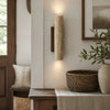 wabi sabi travertine wood tall column wall sconce