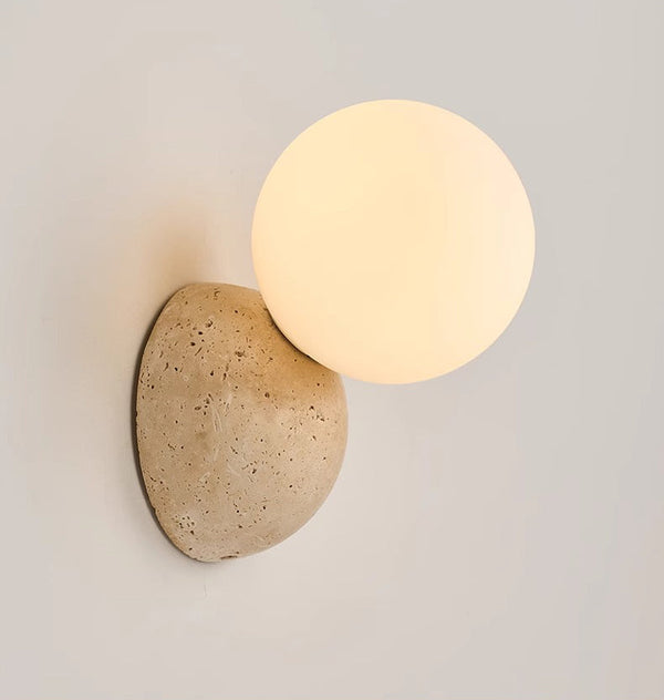 wabi sabi yellow travertine glass globe wall lamp