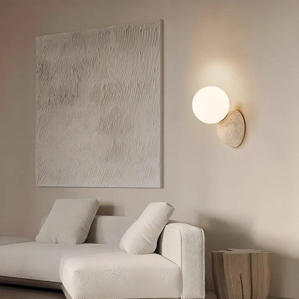 wabi sabi yellow travertine glass globe wall lamp