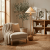 walnut beige fabric balance floor lamp