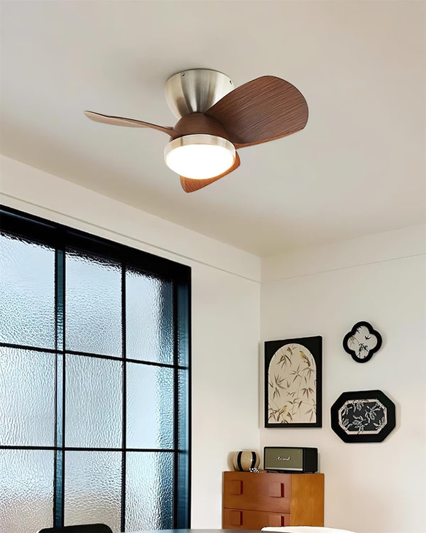 walnut brushed metal abs ceiling fan led light