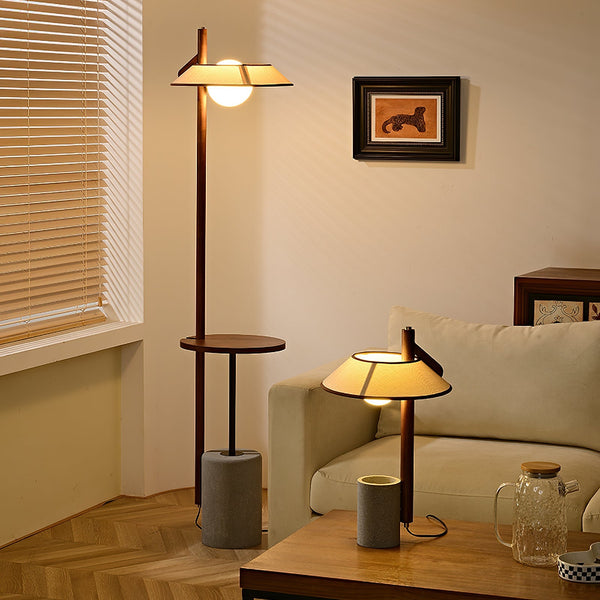 walnut cement shelf floor lamp
