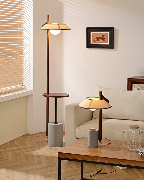 walnut cement shelf floor lamp