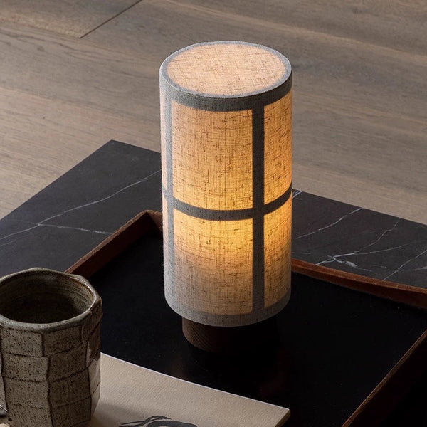 walnut fabric cylinder rechargeable table lamp