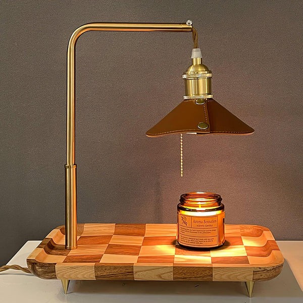 walnut wood iron leather retro table lamp