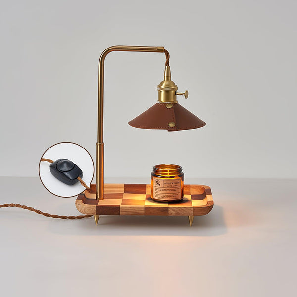 walnut wood iron leather retro table lamp