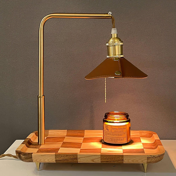 walnut wood iron leather retro table lamp