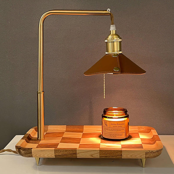 walnut wood iron leather retro table lamp