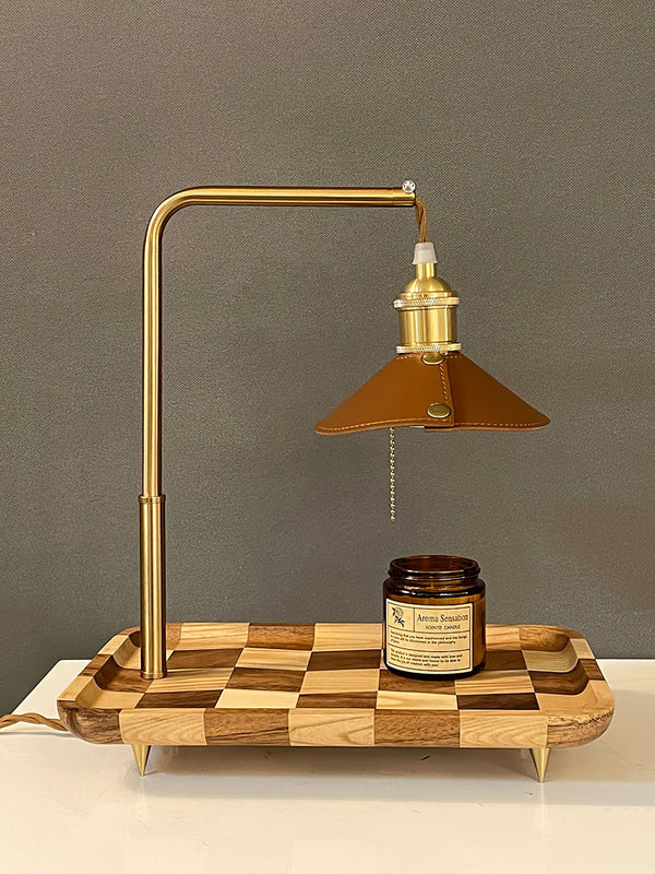 walnut wood iron leather retro table lamp
