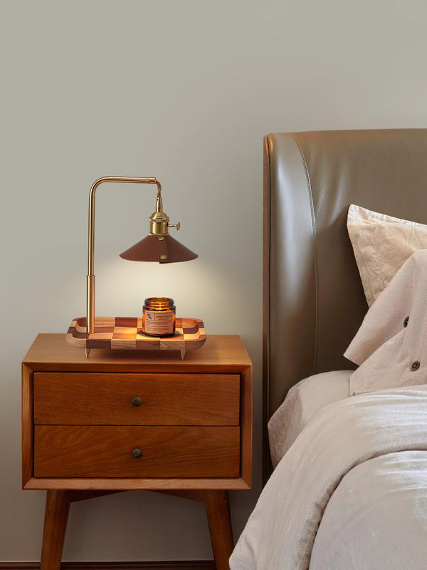 walnut wood iron leather retro table lamp
