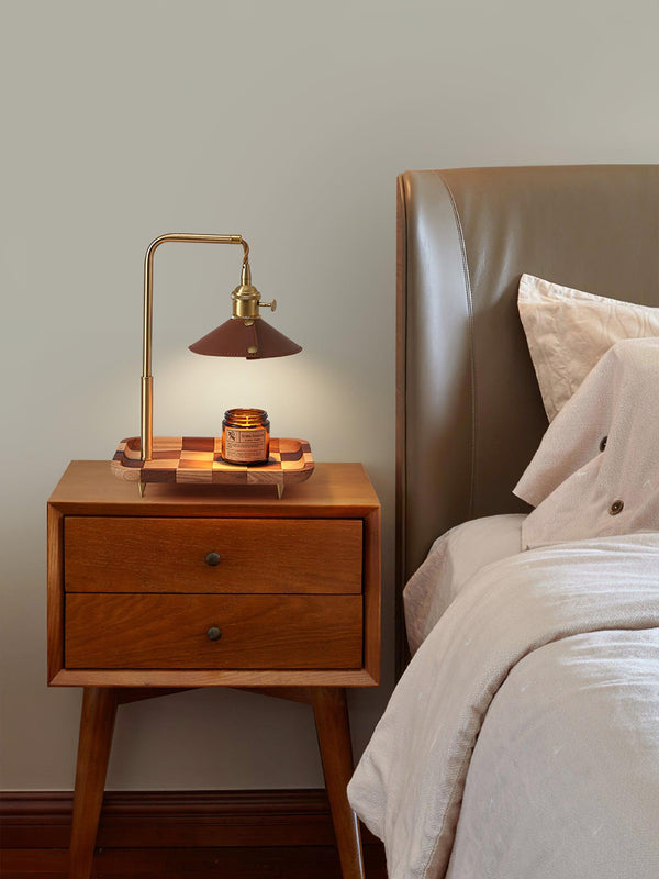 walnut wood iron leather retro table lamp
