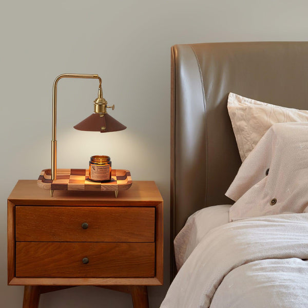 walnut wood iron leather retro table lamp