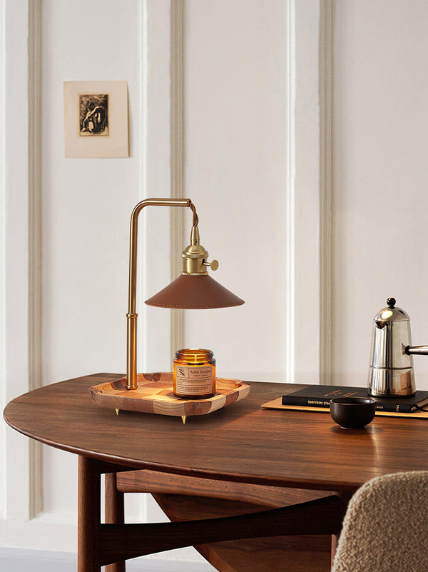 walnut wood iron leather retro table lamp