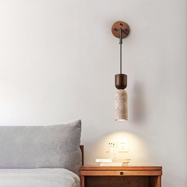 walnut yellow travertine cylinder wall sconce